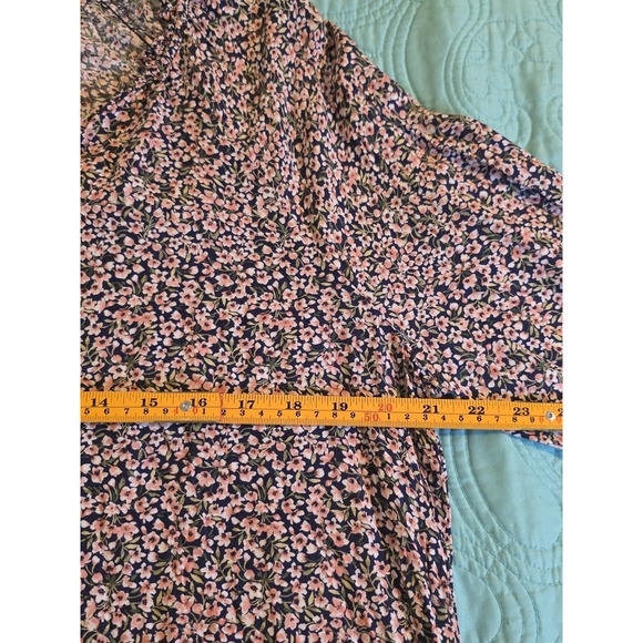Old Navy‎ Size Large Navy Floral  Open Neck Long Sleeve Boho Cottagecore Top - Picture 7 of 8